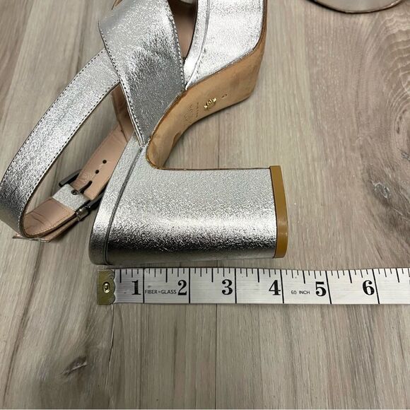 Stuart Weitzman Heels Women’s 5 Jerry Silver Leather Platform Sandals - Picture 6 of 6